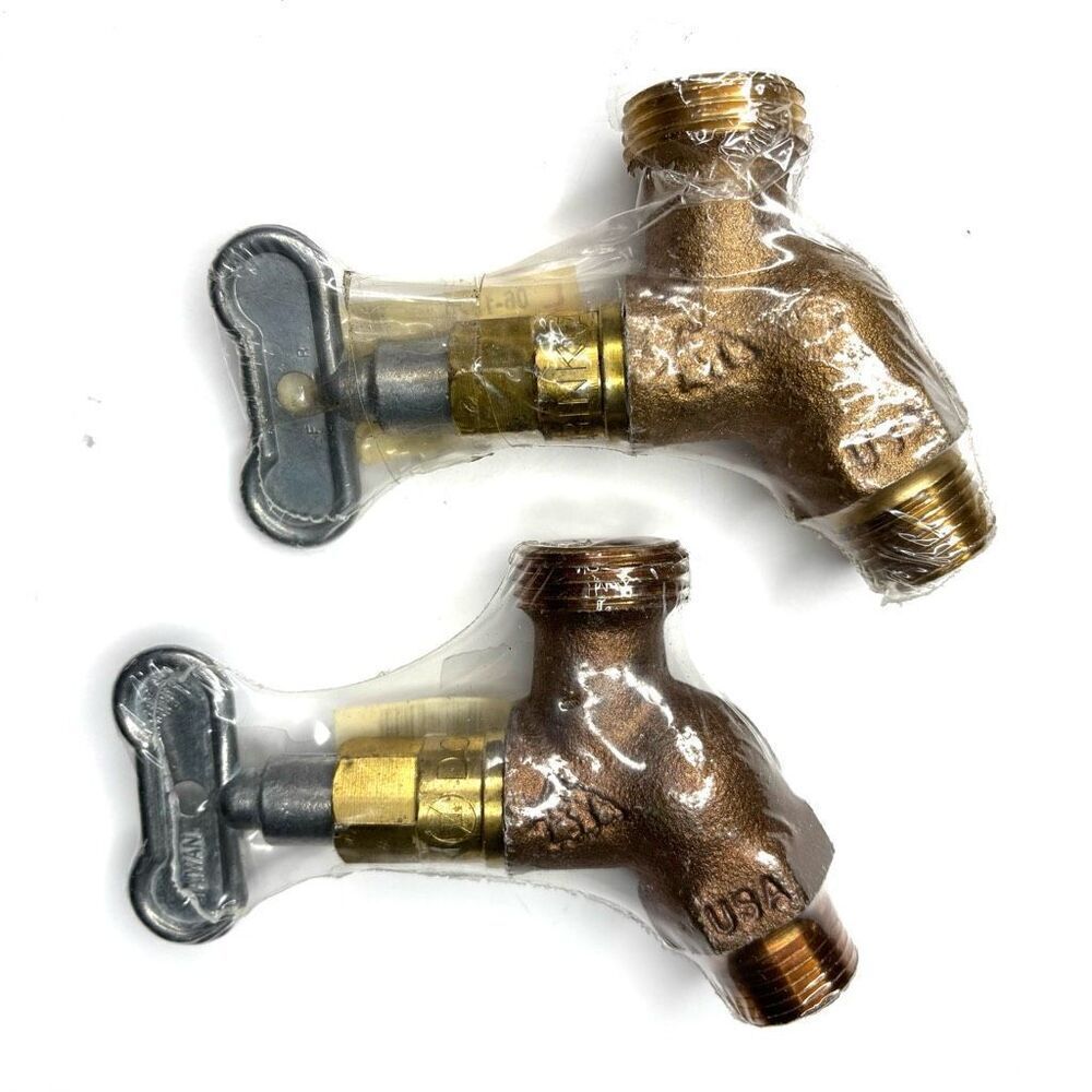 Set of 2 Brass Outdoor Hose Bibb Shutoff Valves 1/2” – LASCO - USA Made #06-1220